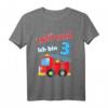 Kinder 3. Geburtstag Jungen Feuerwehr T-Shirt – Perfektes Geschenk zum 3. Geburtstag, mit Feuerwehrauto Motiv
