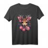 Hirsch T-Shirt Damen mit bunten Blumen - Lustiges Trachtenshirt für Oktoberfest, Volksfest & Wiesn, passendes Dirndl Ersatz