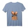Damen Fake Bauchmuskelshirt mit Bikini-Design & Big Brüste - Lustiges Halloween und Strand T-Shirt mit V-Ausschnitt