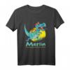 Kinder Merlin Geschenk Name Dinosaurier T-Shirt – Personalisierte Einschulungsgeschenke für Jungs zum Schulanfang