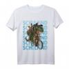 Kinder Schulkind Dinosaurier fährt Rad T-Shirt – Lustiges Einschulungsgeschenk für Jungen und Mädchen zum ersten Schultag, Dino T-Rex mit Schulrucksack