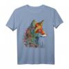 Fuchs Bunt Blumen - Blaue Augen Tier Kunst T-Shirt für Tierliebhaber und Freunde