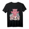 Kawaii Pastell Goth Dämonenkatze und Schädel T-Shirt – Süßes, Gruseliges Anime-Design für Katzenliebhaber & Gothic Fans