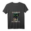 Damen T-Shirt mit böser Katze & Kaffee – Humorvolles Guten Morgen Spruch, Dünnes Eis V-Ausschnitt