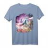 Space Cat Riding Unicorn T-Shirt mit Regenbogen und Laser - Buntes Fantasy-Kleidungsstück für Kinder