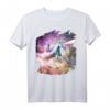 Space Cat Riding Unicorn T-Shirt mit Regenbogen und Laser - Buntes Fantasy-Kleidungsstück für Kinder