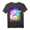 Space Cat Riding Einhorn T-Shirt mit Laser, Tacos und Regenbogen – Buntes, lustiges Trendshirt für Katzen- und Einhorn-Fans