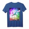 Space Cat Riding Einhorn T-Shirt mit Laser, Tacos und Regenbogen – Buntes, lustiges Trendshirt für Katzen- und Einhorn-Fans
