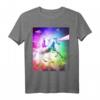 Space Cat Riding Einhorn T-Shirt mit Laser, Tacos und Regenbogen – Buntes, lustiges Trendshirt für Katzen- und Einhorn-Fans