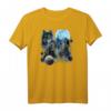 Damen T-Shirt mit drei Wölfen Heulen und Mond - Lustiges und Kreatives Wolfsthema für Tierliebhaber mit Humor
