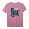 Damen T-Shirt mit drei Wölfen Heulen und Mond - Lustiges und Kreatives Wolfsthema für Tierliebhaber mit Humor