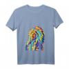 Damen Indianer Cheffedern Spirituelles T-Shirt mit V-Ausschnitt – Buntes Boho Indianer T-Shirt für Spirituelle und Indianer-Fans