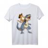 Katze Riding Dinosaurier T Rex T-Shirt – Lustiges Tier-Design für Katzen- und Dinosaurierliebhaber, perfekt als Geschenk für Kinder, Jugendliche und Erwachsene